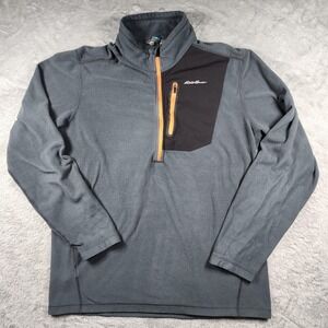 Eddie Bauer First Ascent Jacket Mens LT Gray Fleece 1/4 Zip Pullover Outdoor